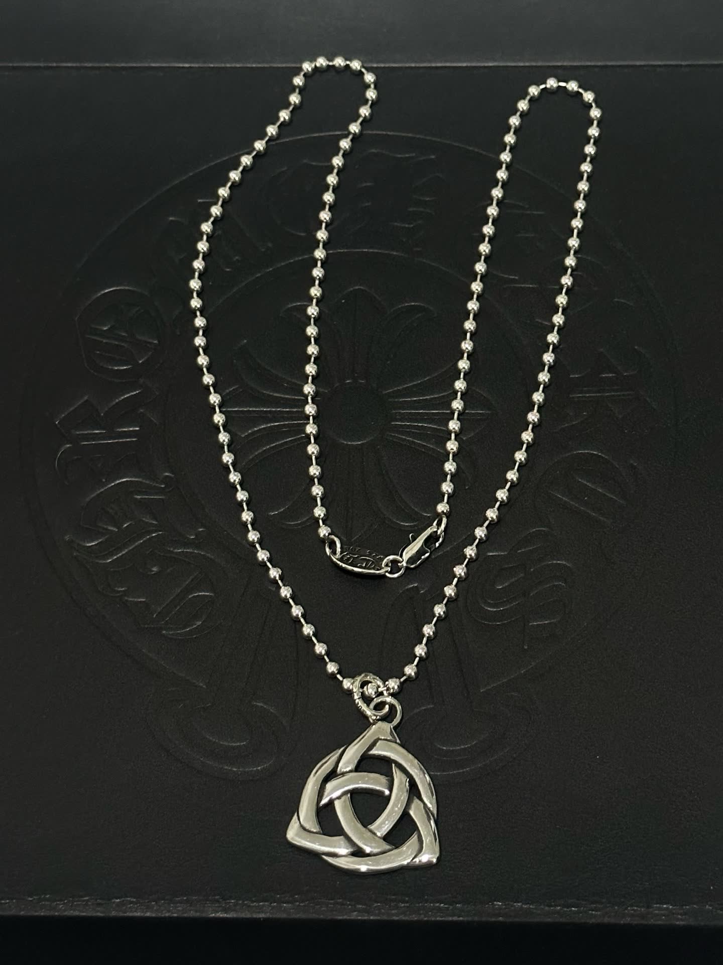 Chrome Hearts Sterling Silver Trinity Knot Pendant with Beaded Chain